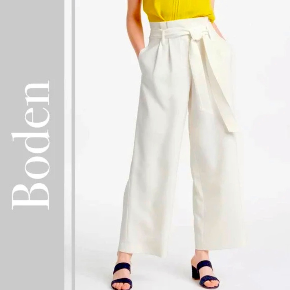 Boden Wide Leg Paper Bag Cropped Pant in Off White